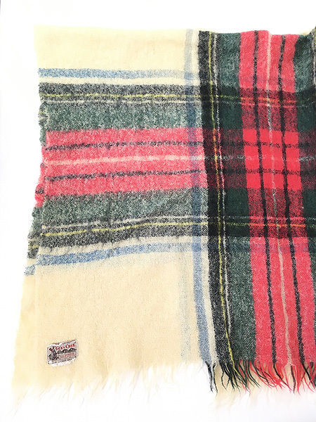  miscellaneous goods old clothes 50-60s Scotland made GLEN CREE silver chewing gum check mo hair wool blanket fabric large size old clothes 