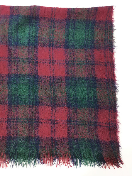  miscellaneous goods old clothes 60s UK made Maban tartan check mo hair wool blanket fabric medium size old clothes 