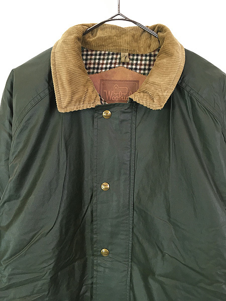 古着 80s USA製 WoolRich 光沢 コットン ナイロン シェル 比翼 パデッド ハンティング ジャケット オリーブ M_画像2