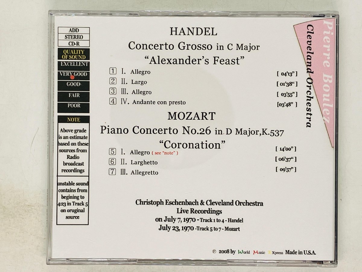 即決CD-R Pierre Boulez / Christoph Eschenbach & Cleveland Orch / HANDEL Alexsander's Feast WME-S-CDR-1246 L02_画像2