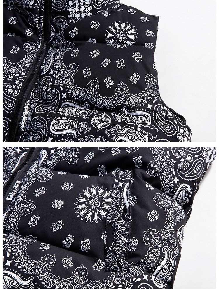 新品 バンダナ柄 ダウンベスト ペイズリー柄 Paisley bandana pattern Down Vest ブラック 黒 サイズ 5xL【大きいサイズ】ビッグサイズ_画像4