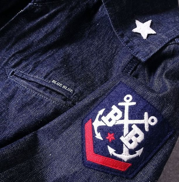 BLUE BLUE Hollywood Ranch Market sailor ka Large p Denim shirt jacket badge star Star water . made in Japan (1) o-699