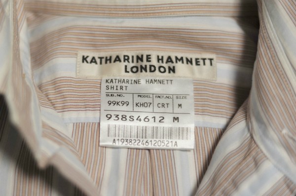 *[ внутренний стандартный товар сделано в Японии ]USED KATHARINEHAMNETT LONDON Katharine Hamnett London хлопок 100% полоса рубашка M длинный рукав 