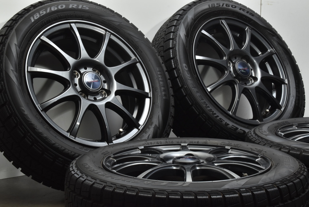 【美品 バリ溝】VELVA 15in 5.5J +50 PCD100 ピレリ アイスアシンメトリコ 185/60R15 アクア ヴィッツ ヤリス スイフト フィット 送料無料_画像2