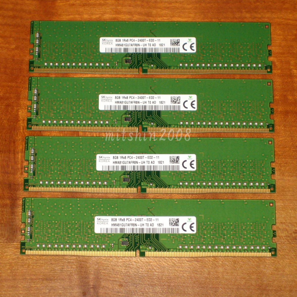 合計32GB(8GB×4枚) ECC Unbuffered DDR4-2400 Hynix PC4-2400T-ED2-11(PC4-19200)1Rx8 動作確認済 クリックポストなら送料185円[No.782]の画像1