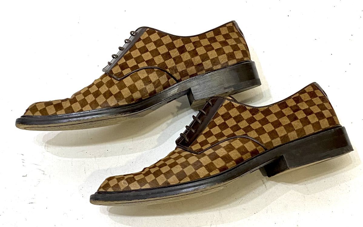 LOUIS VUITTON MENS ダミエソバージュ ドレスシューズ ルイヴィトン ハラコ×レザー レースアップshoes 革靴 スクエアトゥ ベージュ 7 26cm_画像5