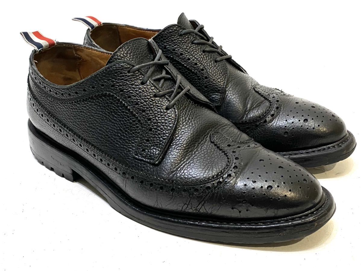 THOM BROWNE ウィングチップレザーシューズ トムブラウン 革靴 メダリオン ブローグシューズ ドレスshoes ビジネス ブラック US9 27cm_画像4