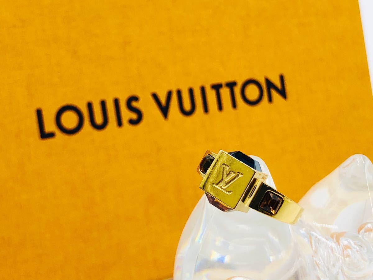 1円～ LOUIS VUITTON LV ルイ・ヴィトン バーグギャンブル M67005 指輪 リング ゴールドカラー ラインストーン S #約9号 A373_画像1