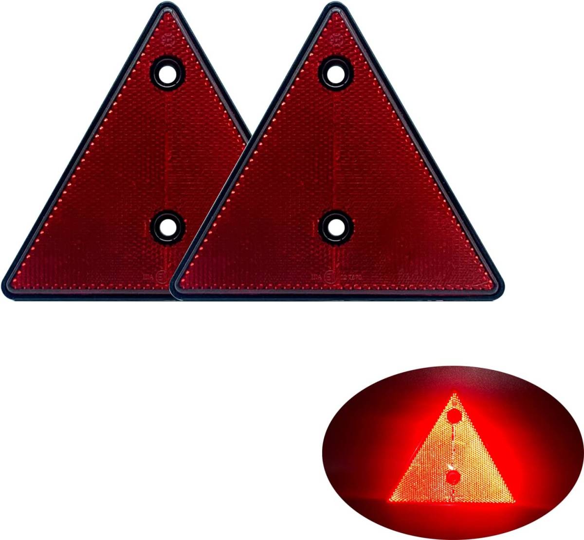 【送料込】（赤）　MGM 反射板 汎用 三角 年次検査専用 トラック カードトレーラー 赤い 2枚 (モデル1, 赤)_画像1
