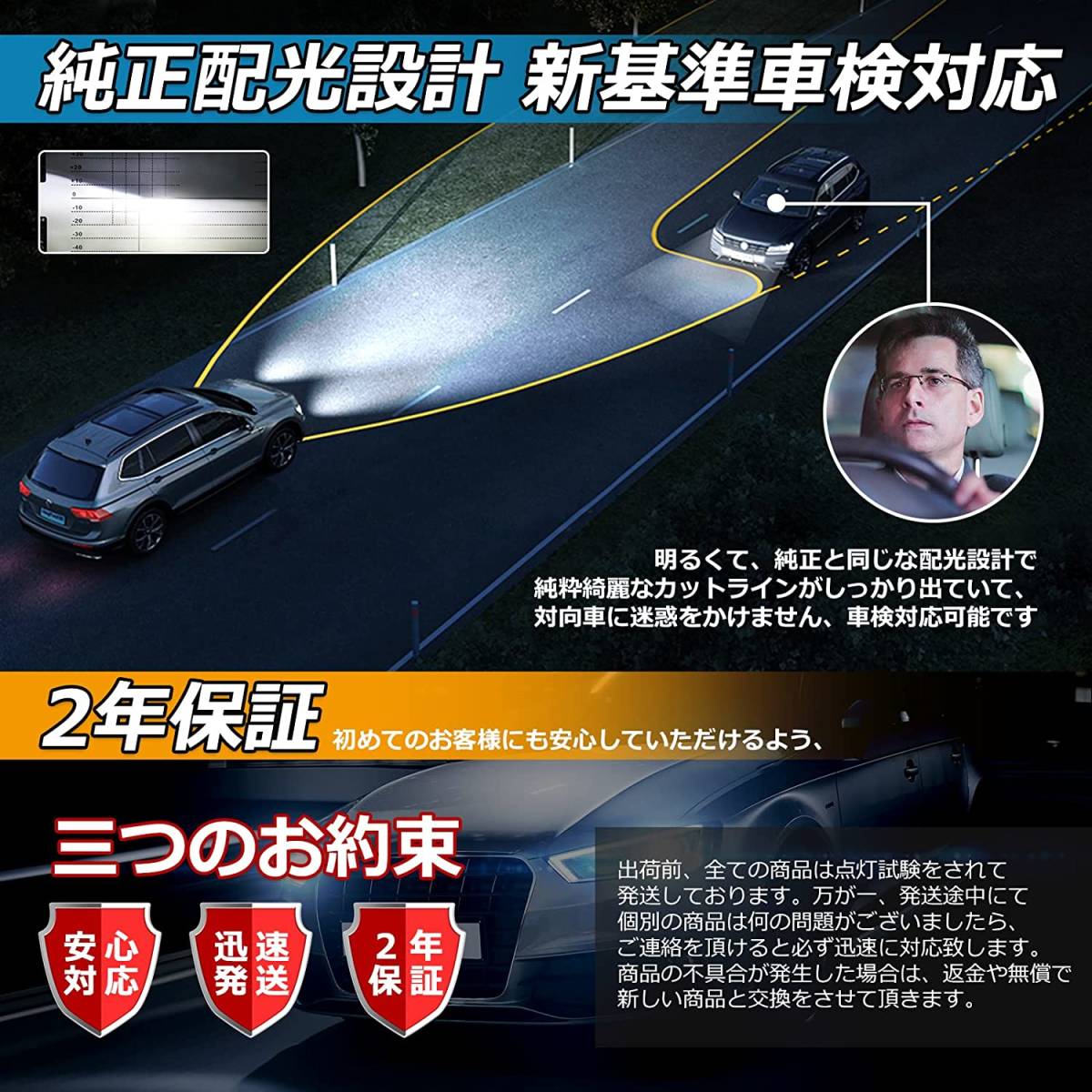 【送料込】（イエロー/ホワイト 2色切替） OPPLIGHT H4 LED ヘッドライト 車検対応 H4 Hi/Lo Lの画像5