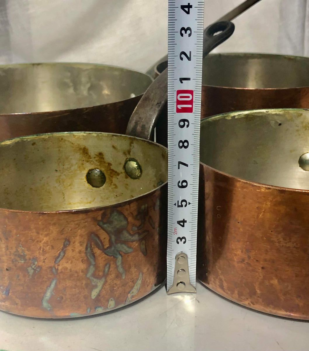 SALE ★★おすすめ★★ COPPER PANS 4 PIECES SET 銅製 片手鍋4個セット（寸法は写真でご確認ください)業務用厨房機器 中古です。_画像6