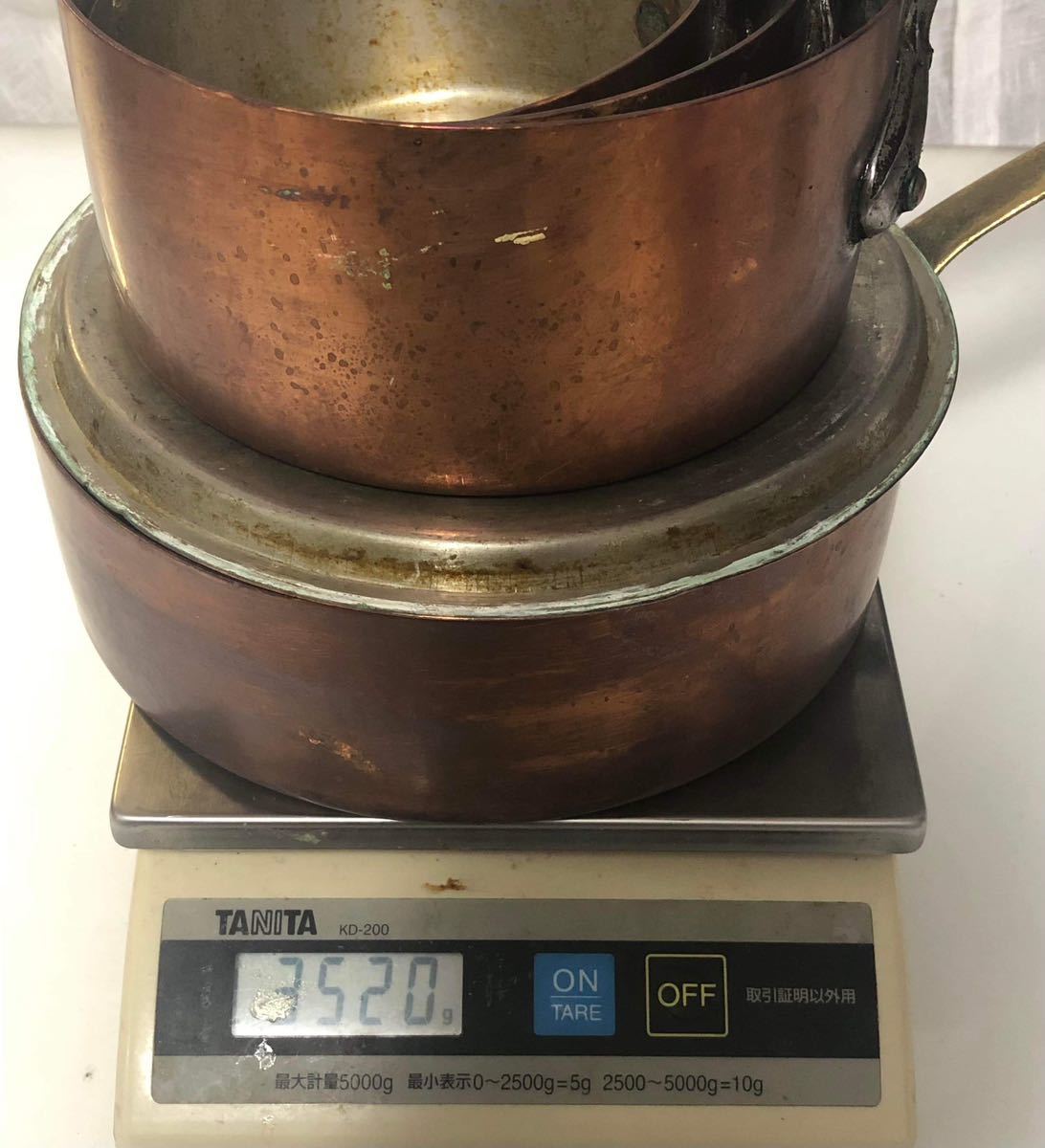 SALE ★★おすすめ★★ COPPER PANS 4 PIECES SET 銅製 片手鍋4個セット（寸法は写真でご確認ください)業務用厨房機器 中古です。_画像8