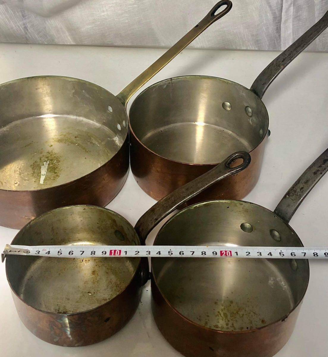 SALE ★★おすすめ★★ COPPER PANS 4 PIECES SET 銅製 片手鍋4個セット（寸法は写真でご確認ください)業務用厨房機器 中古です。_画像10