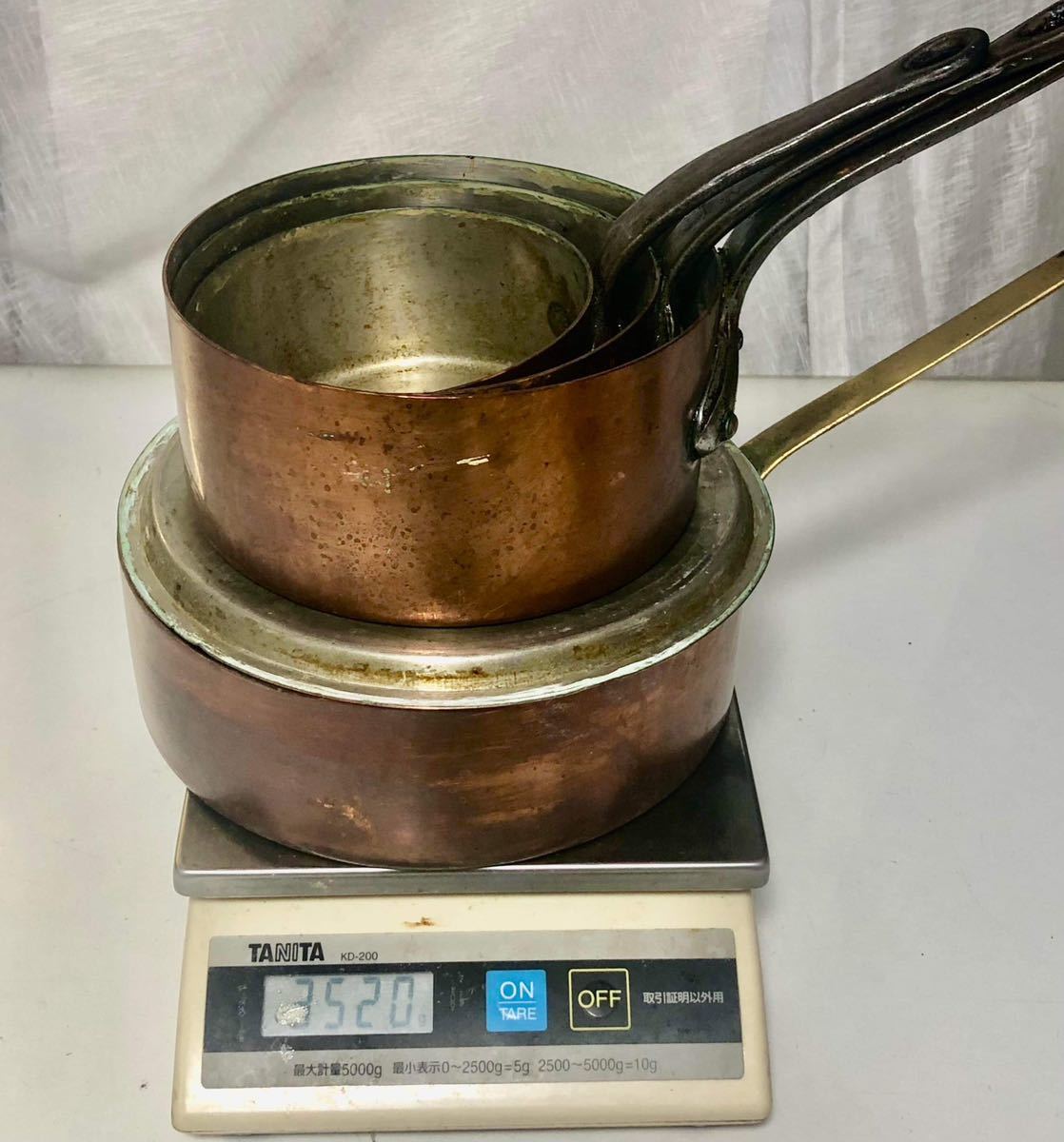 SALE ★★おすすめ★★ COPPER PANS 4 PIECES SET 銅製 片手鍋4個セット（寸法は写真でご確認ください)業務用厨房機器 中古です。_画像9