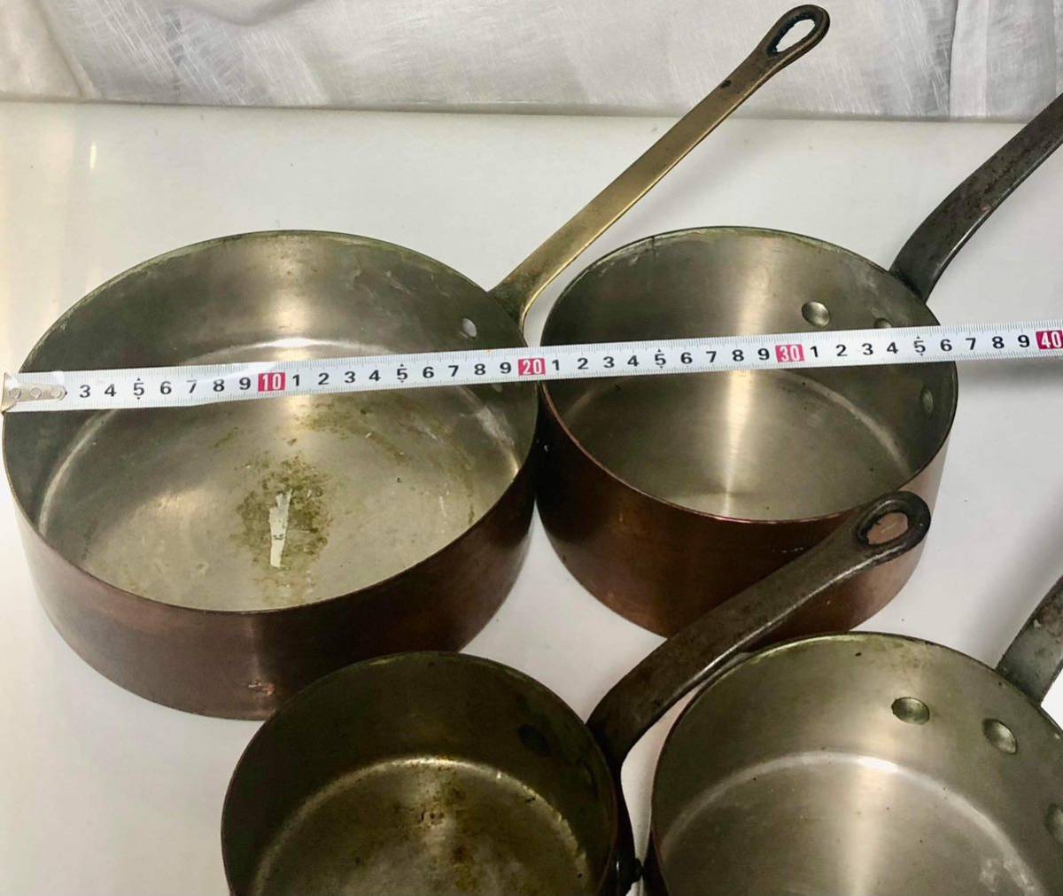 SALE ★★おすすめ★★ COPPER PANS 4 PIECES SET 銅製 片手鍋4個セット（寸法は写真でご確認ください)業務用厨房機器 中古です。_画像3