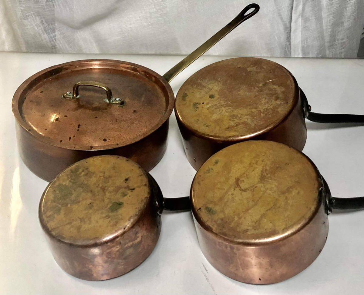 SALE ★★おすすめ★★ COPPER PANS 4 PIECES SET 銅製 片手鍋4個セット（寸法は写真でご確認ください)業務用厨房機器 中古です。_画像2
