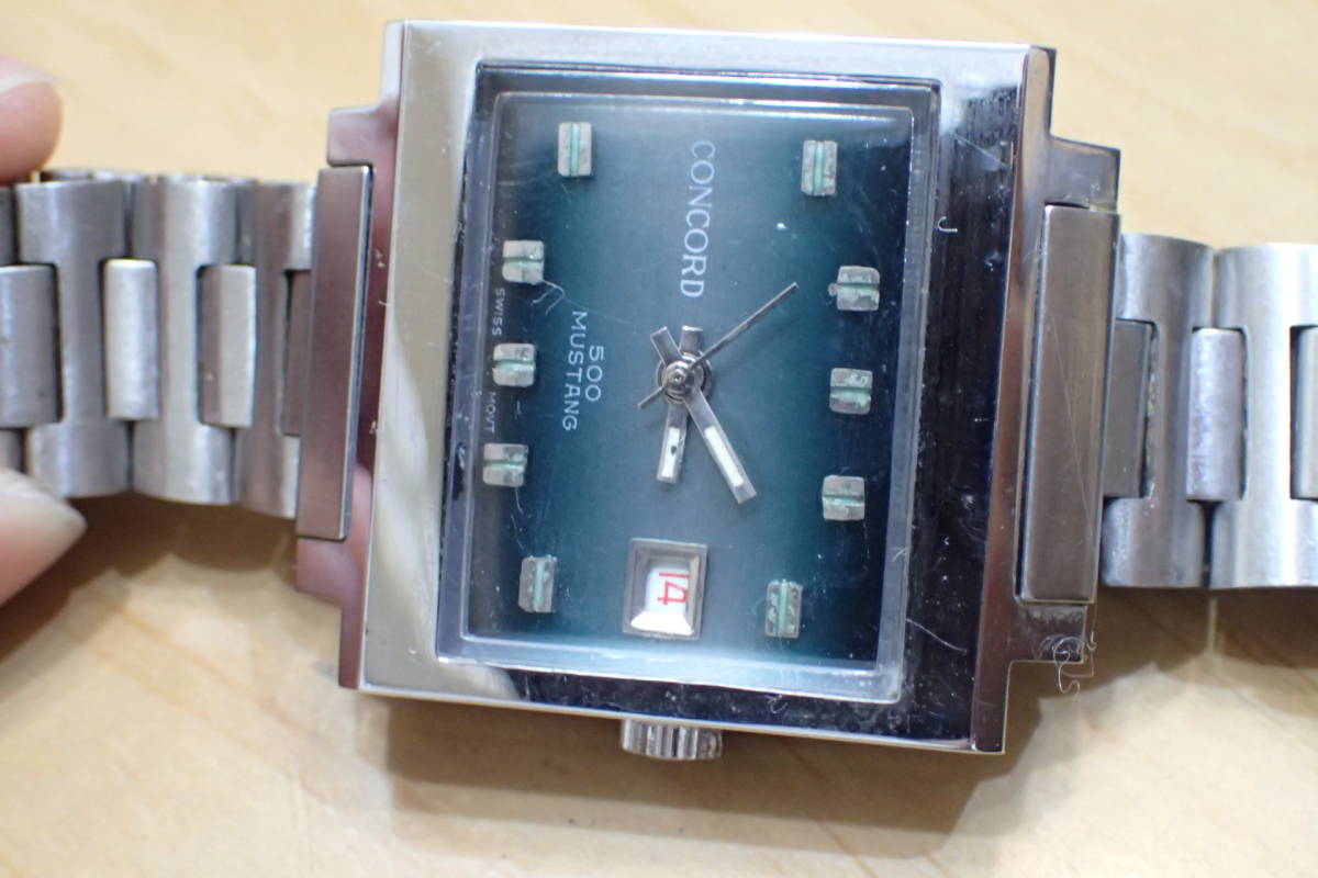 デッドストック ◆スイス製 コンコルド マスタング500 ◆スクエア/グリーングラデーション 手巻きアンティークメンズ腕時計_画像8