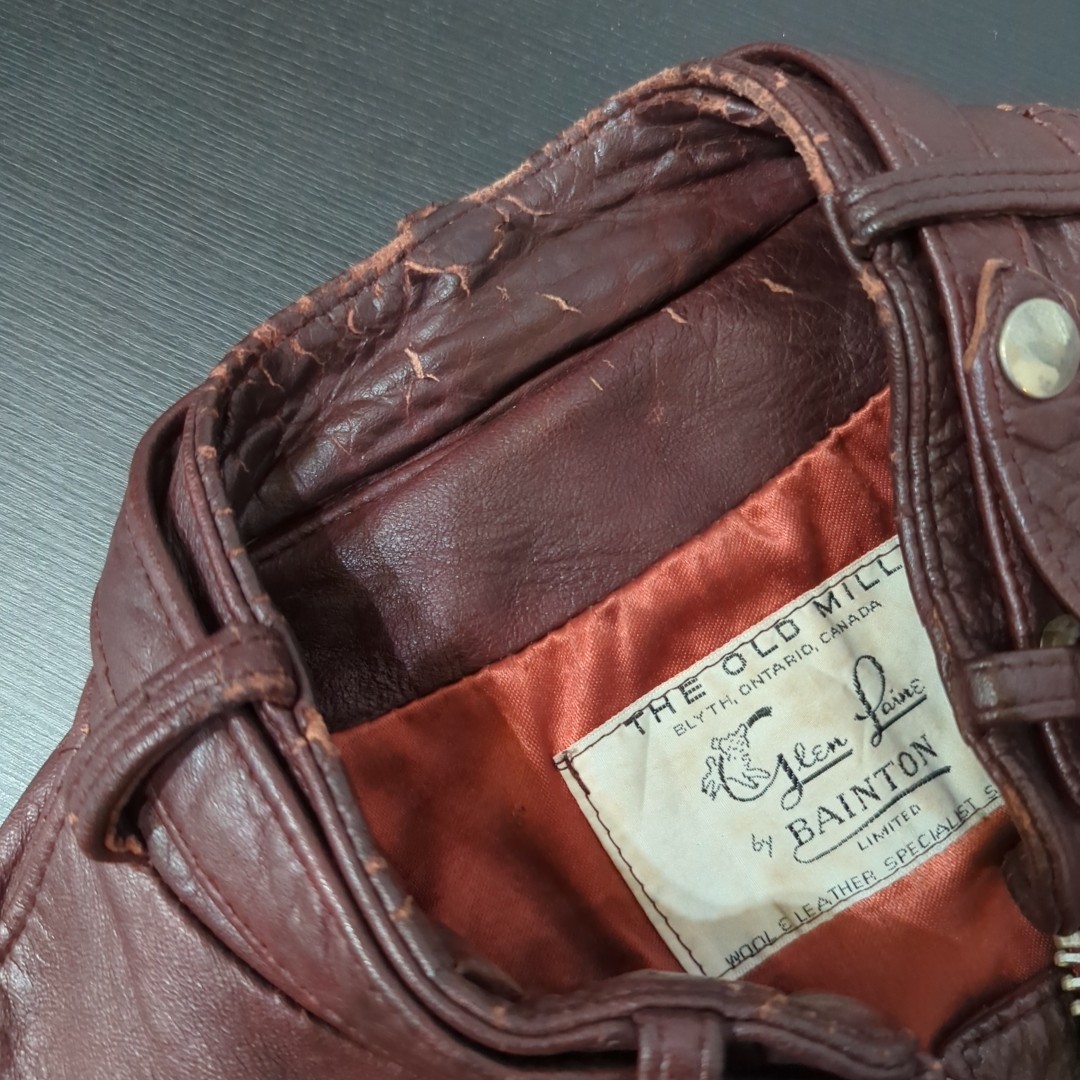 60〜70s Vintage THE OLD MILL BAINTON オールドミルバイントン レザージャケット メンズ M相当 ライダース 革ジャン カナダ製 ビンテージ_画像10