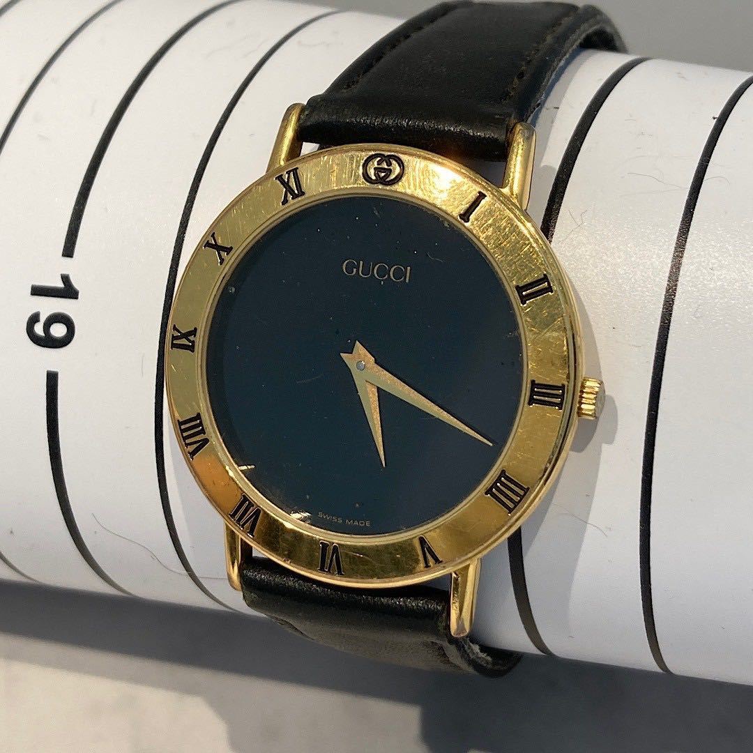 中古】 黒文字盤 グッチ 腕時計 GUCCI レトロ アンティーク メンズ