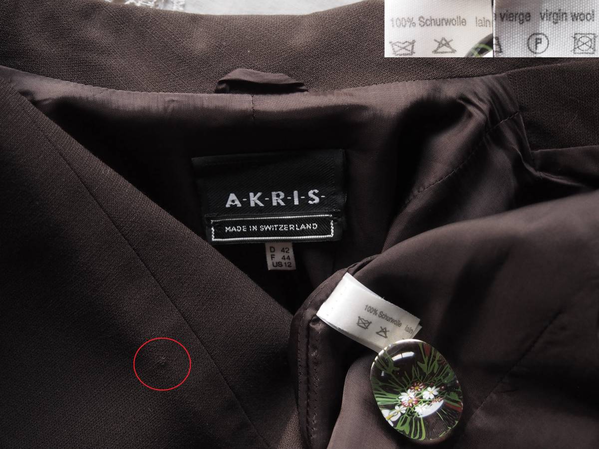 スイス製*AKRIS*59万8000円 ラムヴァージンウールのダブルテーラードジャケット*アクリス*大きいサイズ*ブラウン茶*やや薄手軽量*15号XXL程_画像8