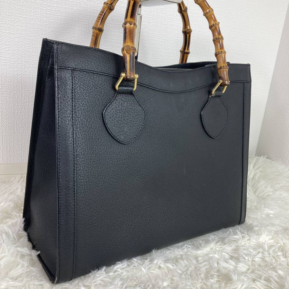 1円 【極美品 入手困難】グッチ GUCCI ダイアナ トートバッグ ビジネスバッグ ハンドバッグ レザー 本革 バンブー 黒 シボ 金具 ロゴ_画像1