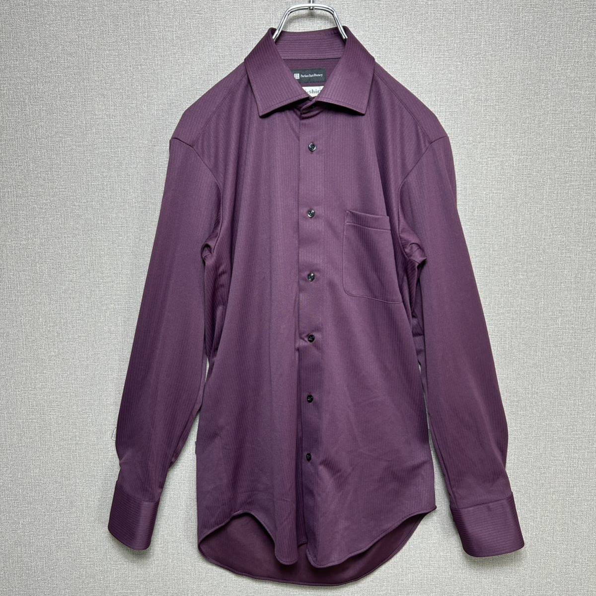 YT0645 100円スタート♪ Perfect Suit FActory パーフェクトスーツファクトリー i-shirt アイシャツ サイズM39-82 ストライプ P.S.FA_画像1