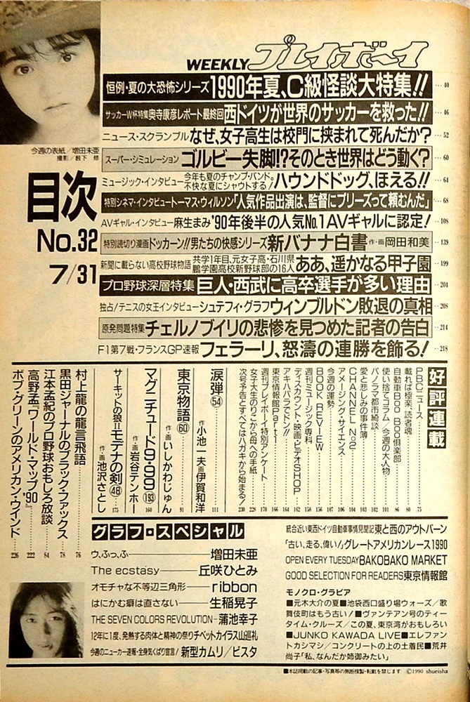 週刊プレイボーイ 1990年 蒲池幸子(ZARD 坂井泉水) 増田未亜 生稲晃子 ribbon　ほか_画像2