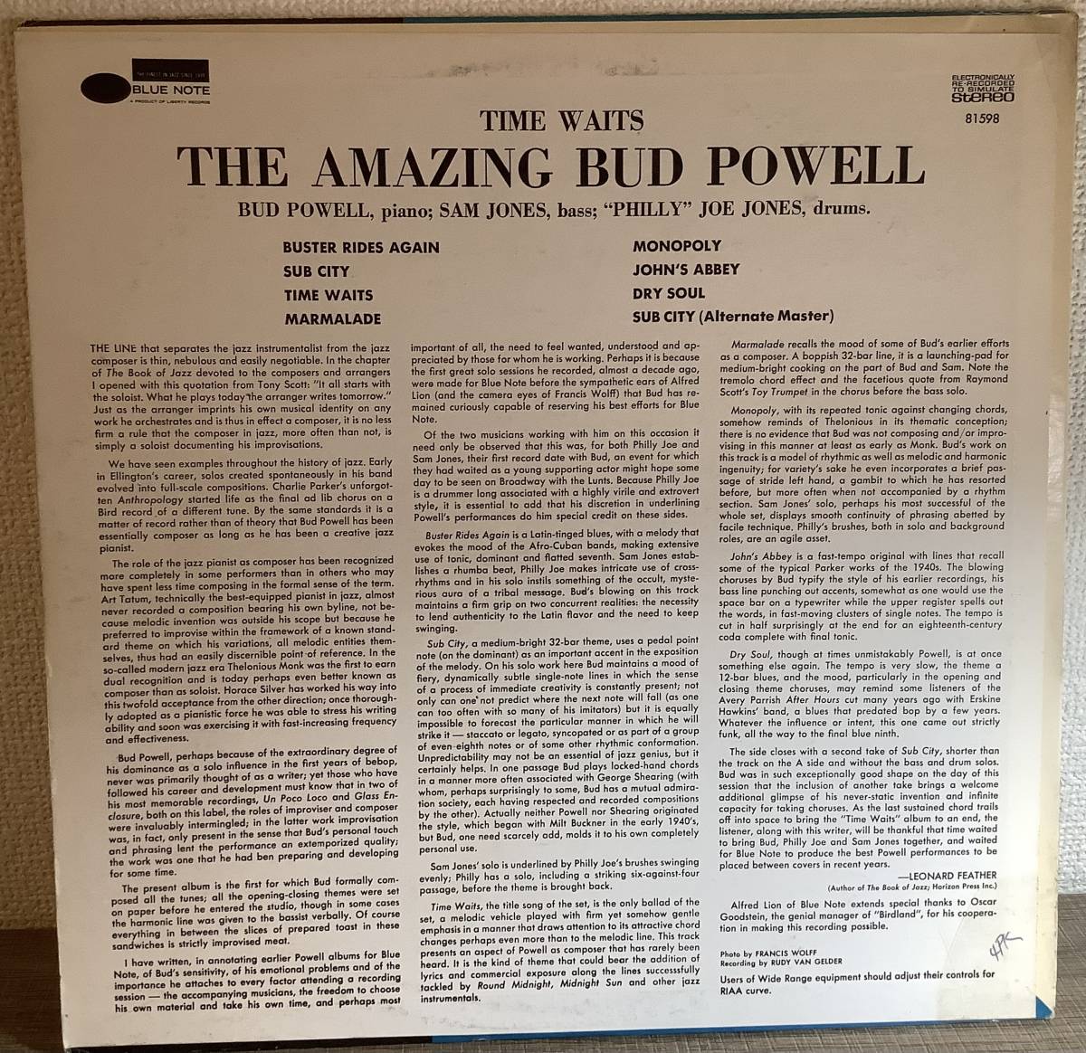 【送料無料】【1969 US Reissue】Bud Powell - The Amazing Bud Powell Vol.4 Time Waits LP Stereo Liberty_画像2