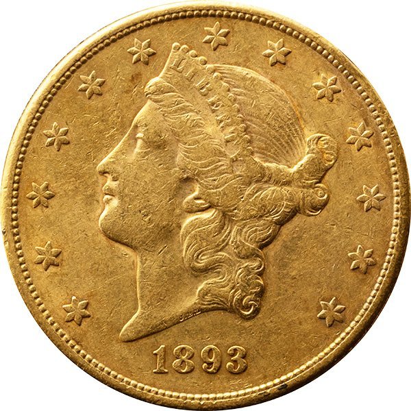 アメリカ　20ドル金貨　1893年　美品+　女神_画像2