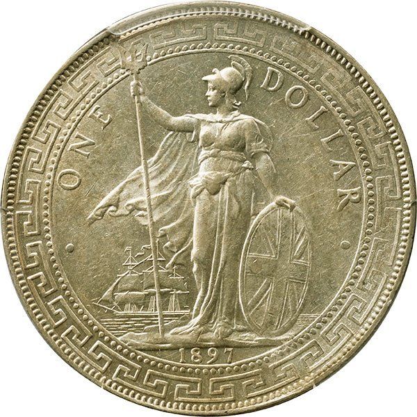 英国　貿易銀　1897年B　極美品　ブリタニア立像　PCGS(AU58)_画像2