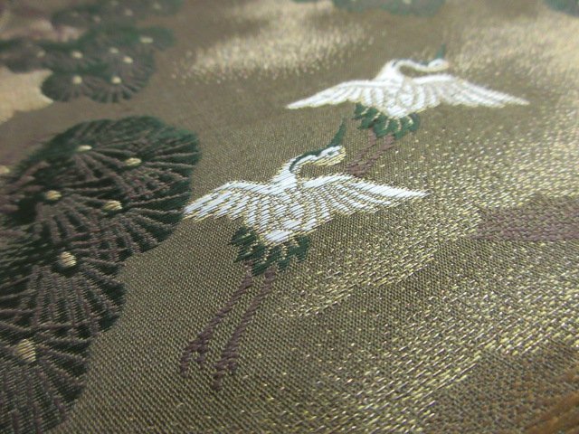 1円 良品 正絹 丸帯 総刺繍 アンティーク 大正浪漫 飛鶴 家屋 草花 古典文様 全通柄 高級 長さ390cm◆逸品◆【夢職】★★★★_画像6