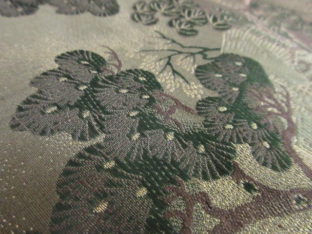 1円 良品 正絹 丸帯 総刺繍 アンティーク 大正浪漫 飛鶴 家屋 草花 古典文様 全通柄 高級 長さ390cm◆逸品◆【夢職】★★★★_画像7