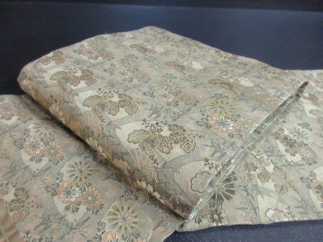 1円 良品 正絹 丸帯 総刺繍 アンティーク 大正浪漫 草花 松 地紙 桐 草花 古典文様 全通柄 高級 長さ402cm◆逸品◆【夢職】★★★★_画像1