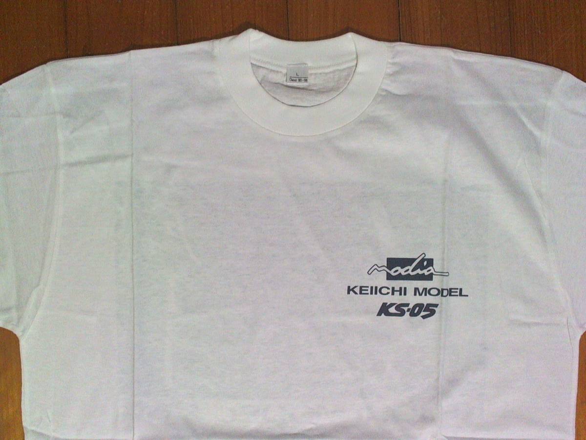 ☆未使用・デッドストック・レア品☆土屋圭市　modia【KEIICHIMODEL KS-05 ホイール】両面プリント 半袖Tシャツ L 白 ホワイト_画像3