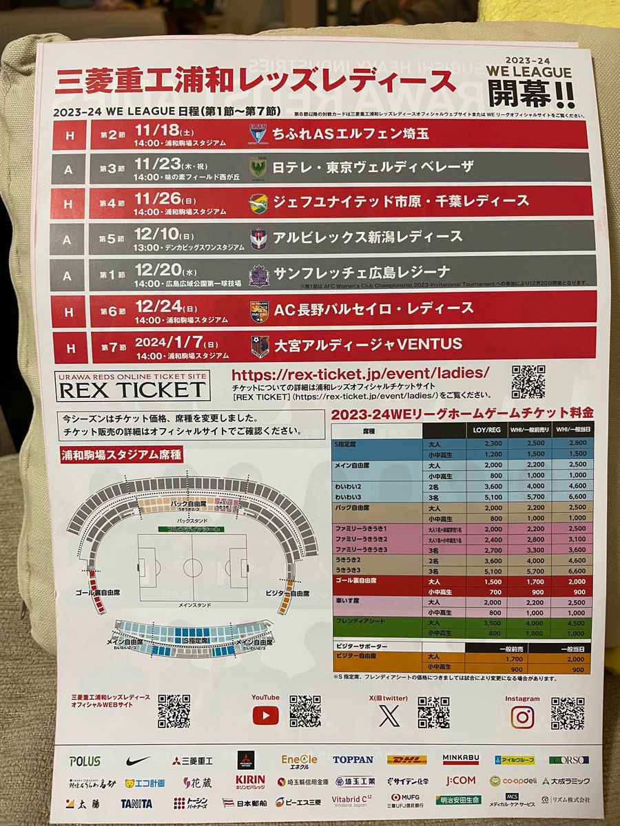 WEリーグ　浦和レッズレディース　選手名鑑2023-2024 非売品　リーフレット　来場者配布　女子サッカー　なでしこジャパン