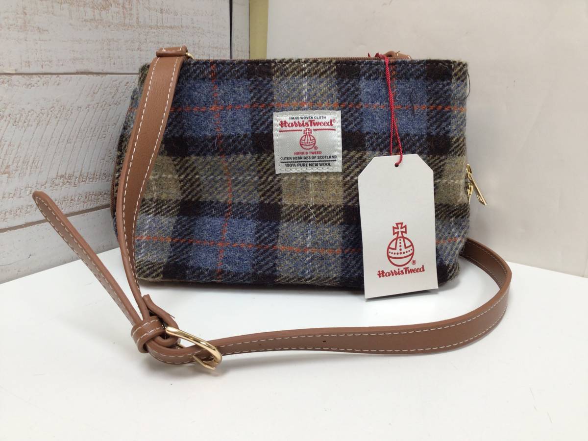 958■Harris Tweed×しまむら ハリスツイード コラボ ショルダー バッグ タグ付き ウール タータンチェック ロゴ_画像1