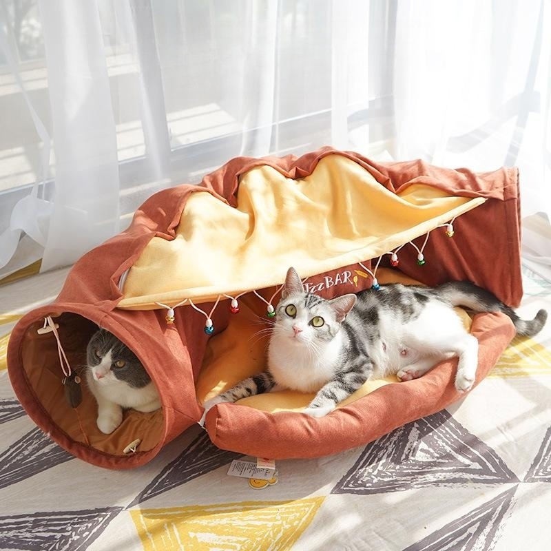 猫ハウス ねこ キャットトンネル 猫ベッド ペットハウス 折りたたみ おもちゃ　ブラウン_画像1