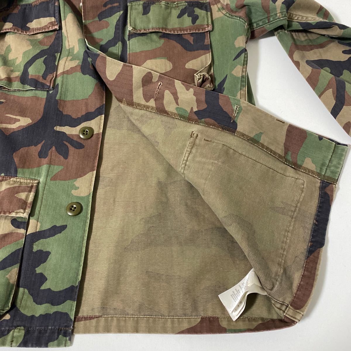 美品 ポロ ラルフローレン エイジング 加工 BDU ミリタリー シャツ ジャケット XS polo Ralph Lauren ウッドランド カモ 迷彩 ARMYの画像9