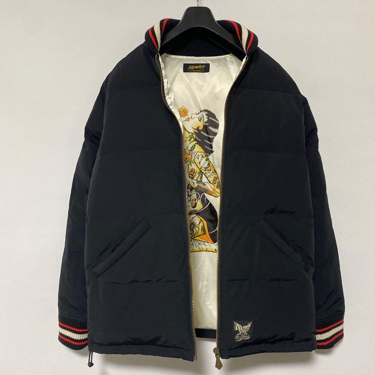 美品 ソフトマシーン CHARLOTTE JK M softmachine ファラオ ダウン ジャケット tattoo プリント ヌード リブ down jacket_画像1