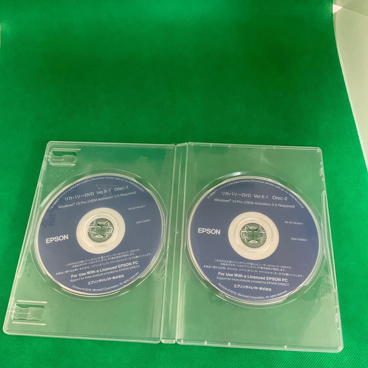 ◎(E047) 中古品/EPSON リカバリ一DVD Ver.3.0 Windows 10 Pro (OEM Activation3.0 Required) 64-bit Version 2枚セット_画像1