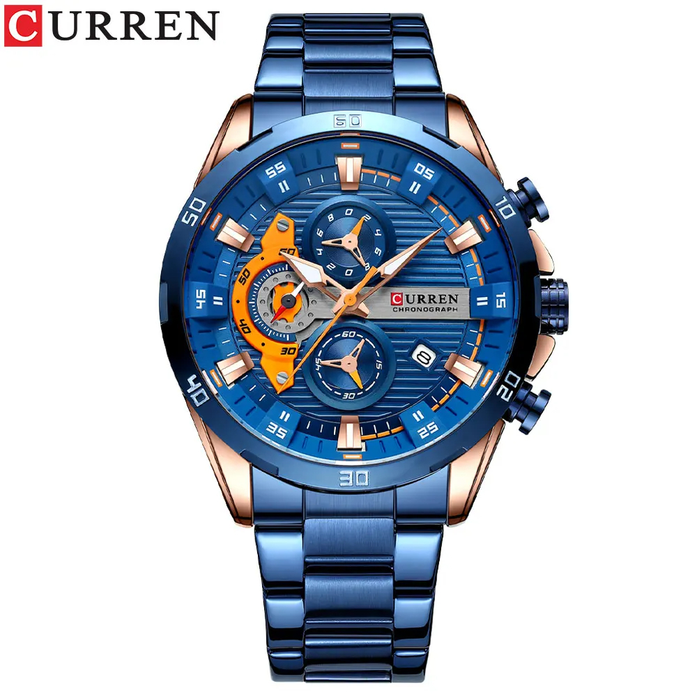 【Blue rose 】メンズ高品質腕時計 海外人気ブランド CURREN クロノグラフ 防水 クォーツ式 8402_画像1