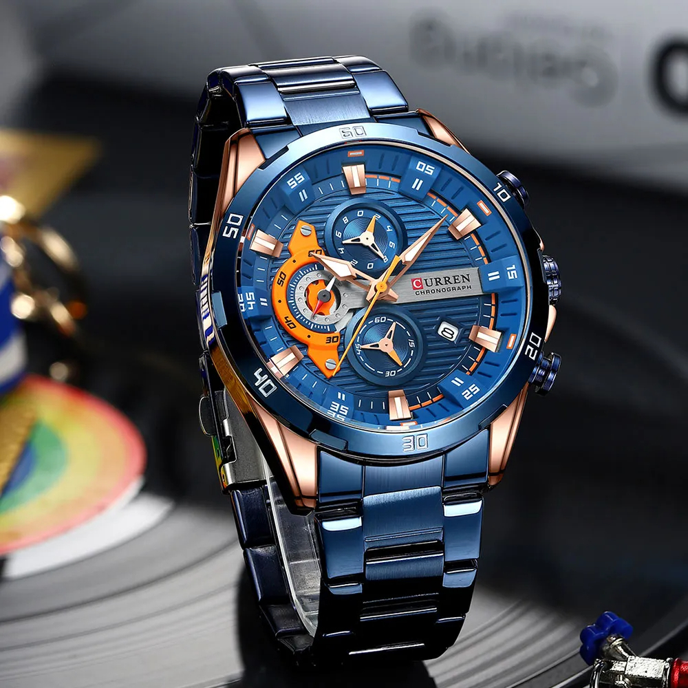 【Blue rose 】メンズ高品質腕時計 海外人気ブランド CURREN クロノグラフ 防水 クォーツ式 8402_画像2