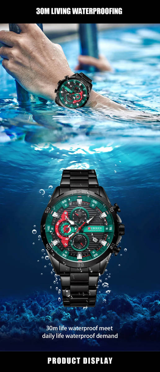 【Black rose 】メンズ高品質腕時計 海外人気ブランド CURREN クロノグラフ 防水 クォーツ式 8402_画像9