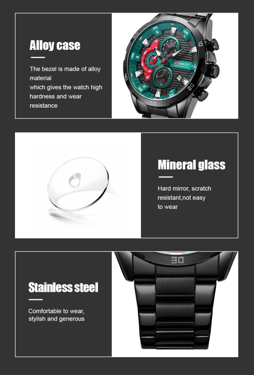 【Black rose 】メンズ高品質腕時計 海外人気ブランド CURREN クロノグラフ 防水 クォーツ式 8402_画像7