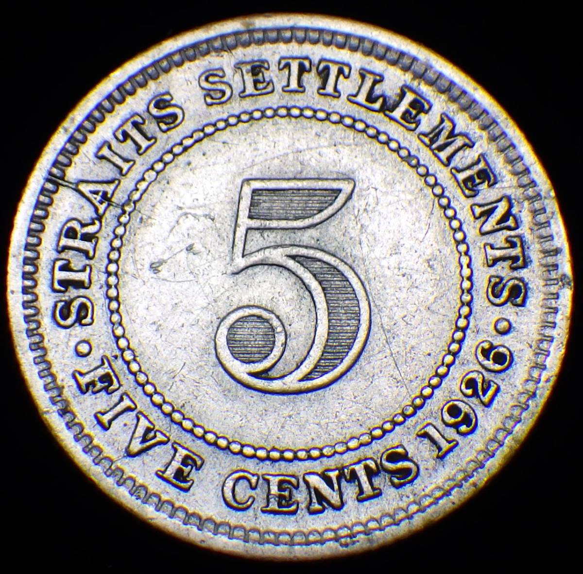 1926年 イギリス 英領海峡植民地 5セント銀貨 ジョージ5世_画像2