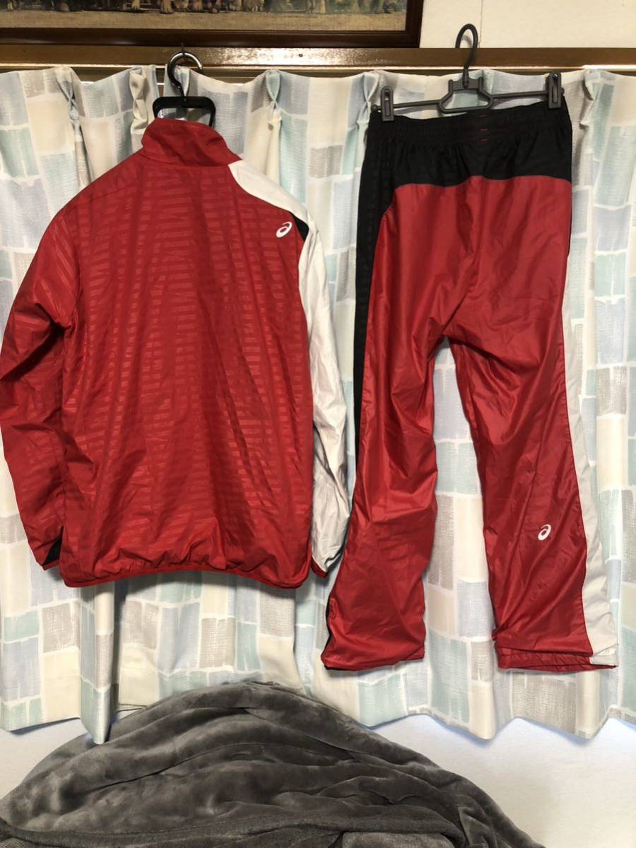 asics Asics A77 windbreaker top and bottom set red M size reverse side nappy have 