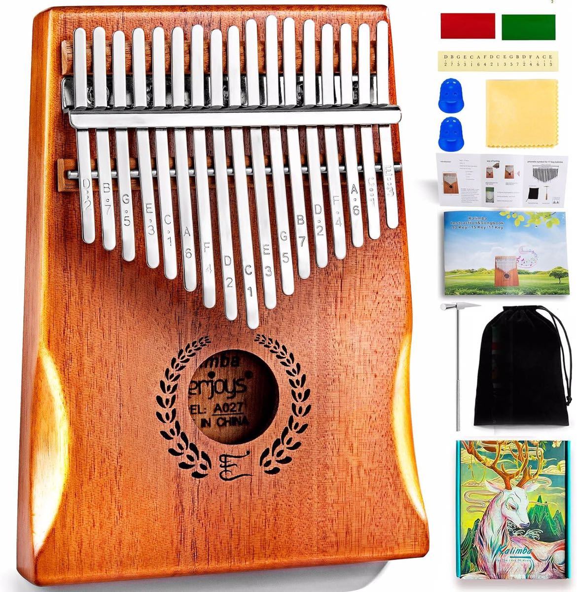 新品値下げ　カリンバ 楽器 17キー 親指ピアノ マホガニーチューニング　初心者セット付き　all in one kit kalimba ギフト プロフェッショ_画像2