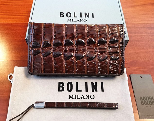 最高峰逸品*イタリア製※定価18万◆イタリア・ミラノ発*BOLINI/ボリニ・最上級牛革・クロコダイル*ラウンドファスナー 長財布・茶色_画像4