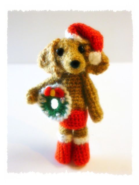 Dachs Dog Doll House Amigurumi Plushie手工製作迷你Blythe聖誕花環    原文:ダックス　犬　 ドールハウス 　あみぐるみ ぬいぐるみ　ハンドメイド　ミニチュア 　ブライス　 クリスマス　リース