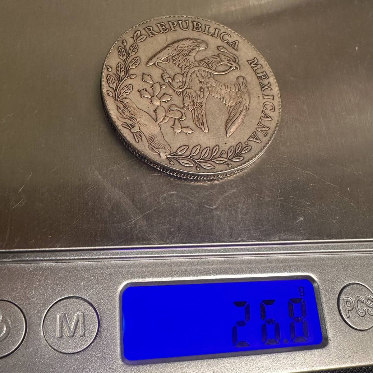 古錢　メキシコ　1882年 大型コイン　E77大型銀貨 貿易銀 重さ26.8g_画像6